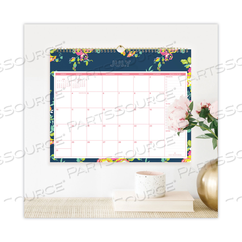 DAY DESIGNER PEYTON ACADEMIC WALL CALENDAR, FLORAL ARTWORK, 15 X 12, WHITE/NAVY SHEETS, 12-MONTH (JULY-JUNE): 2022-2023 by Blue Sky