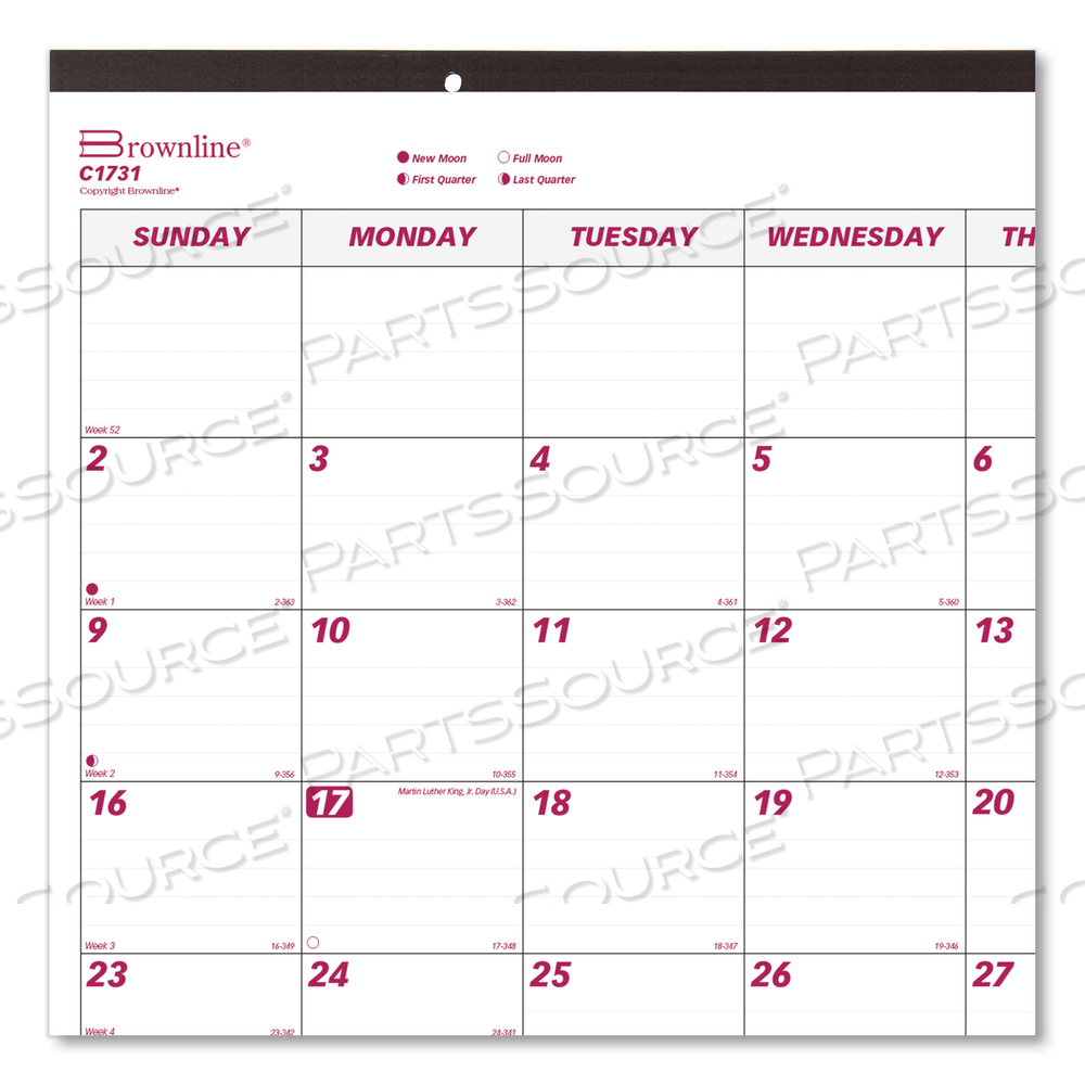 MONTHLY DESK PAD CALENDAR, 22 X 17, WHITE/BURGUNDY SHEETS, BLACK BINDING, BLACK CORNERS, 12-MONTH (JAN TO DEC): 2023 