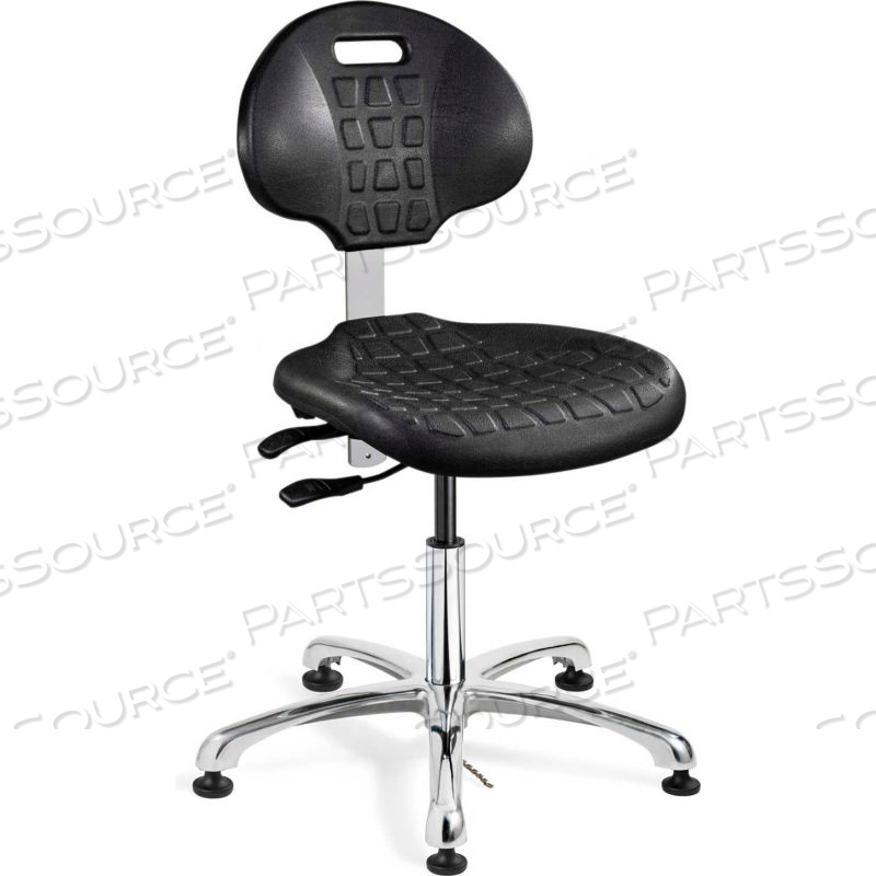 EVERLAST E POLYURETHANE ESD CHAIR, ALUMINUM BASE, ESD MUSHROOM GLIDES, BLACK by Bevco Precision Manufacturing EVERLAST E POLYURETHANE ESD CHAIR, ALUMINUM BASE, ESD MUSHROOM GLIDES, BLACK by Bevco Precision Manufacturing