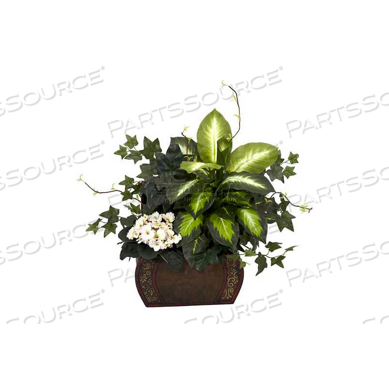 AFRICAN VIOLET, DIEFFENBACHIA & IVY WITH CHEST SILK PLANT by Nearly Natural