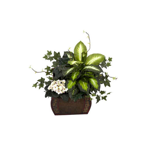 AFRICAN VIOLET, DIEFFENBACHIA & IVY WITH CHEST SILK PLANT by Nearly Natural