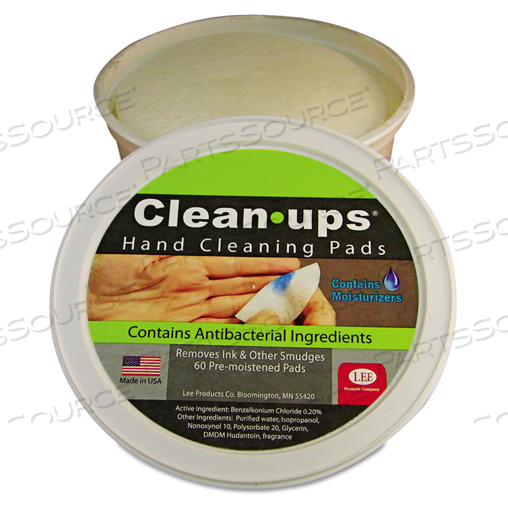 CLEAN-UPS HAND CLEANING PADS, CLOTH, 3" DIA, MILD FLORAL SCENT, 60/TUB by Lee Products CLEAN-UPS HAND CLEANING PADS, CLOTH, 3" DIA, MILD FLORAL SCENT, 60/TUB by Lee Products