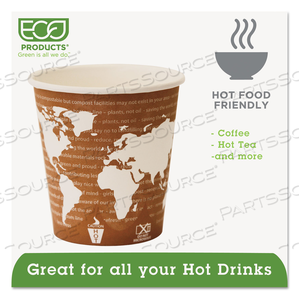 WORLD ART RENEWABLE AND COMPOSTABLE HOT CUPS, 10 OZ by Eco-Products WORLD ART RENEWABLE AND COMPOSTABLE HOT CUPS, 10 OZ by Eco-Products