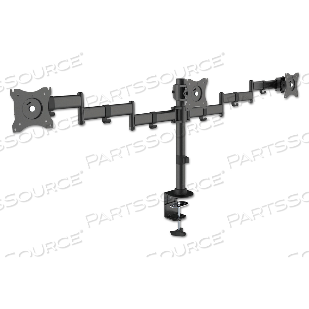 ARTICULATING TRIPLE MONITOR ARMS, FOR 13" TO 27" MONITORS, 360 DEG ROTATION, 45 DEG TILT, 180 DEG PAN, BLACK, SUPPORTS 18 LB by Kantek ARTICULATING TRIPLE MONITOR ARMS, FOR 13" TO 27" MONITORS, 360 DEG ROTATION, 45 DEG TILT, 180 DEG PAN, BLACK, SUPPORTS 18 LB by Kantek