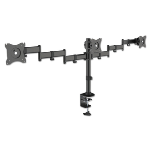 ARTICULATING TRIPLE MONITOR ARMS, FOR 13" TO 27" MONITORS, 360 DEG ROTATION, 45 DEG TILT, 180 DEG PAN, BLACK, SUPPORTS 18 LB by Kantek ARTICULATING TRIPLE MONITOR ARMS, FOR 13" TO 27" MONITORS, 360 DEG ROTATION, 45 DEG TILT, 180 DEG PAN, BLACK, SUPPORTS 18 LB by Kantek