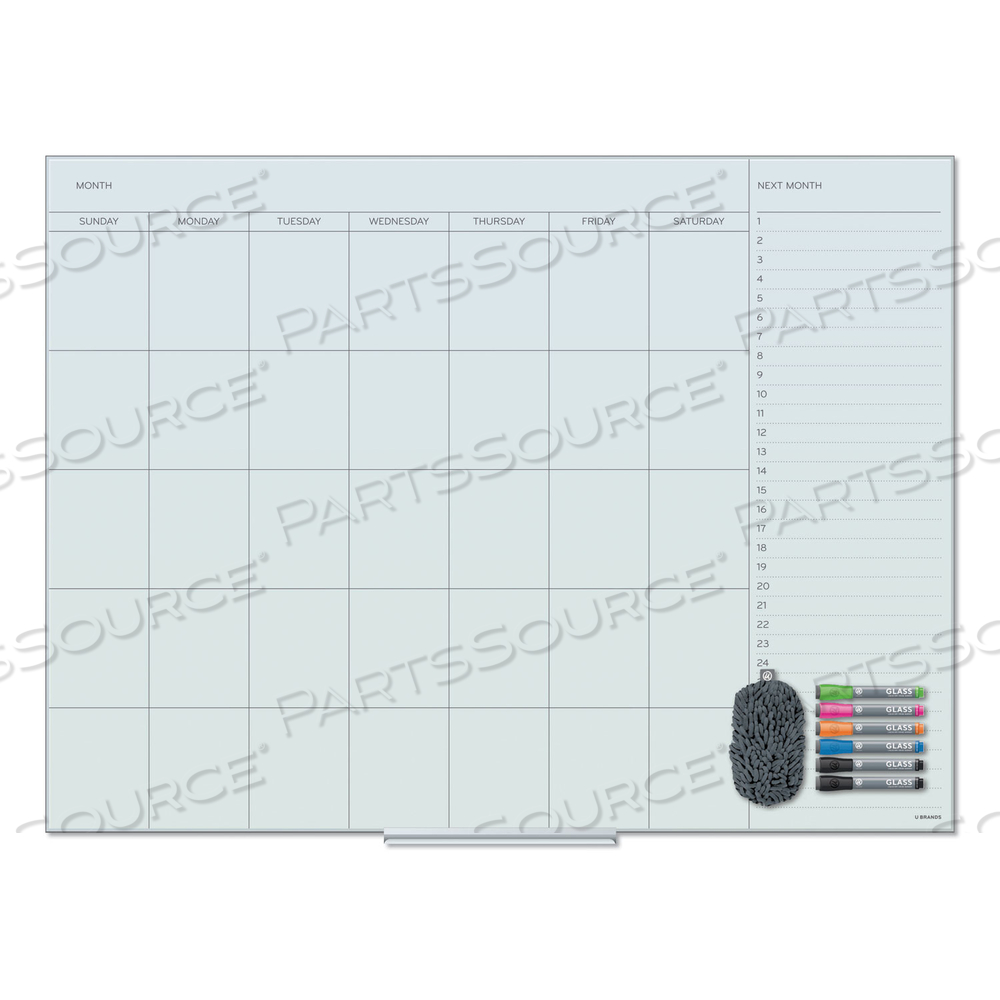 FLOATING GLASS DRY ERASE UNDATED ONE MONTH CALENDAR, 48 X 36, WHITE by U Brands