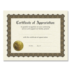 READY-TO-USE CERTIFICATES, APPRECIATION, 11 X 8.5, IVORY/BROWN/GOLD COLORS WITH BROWN BORDER by Great Papers