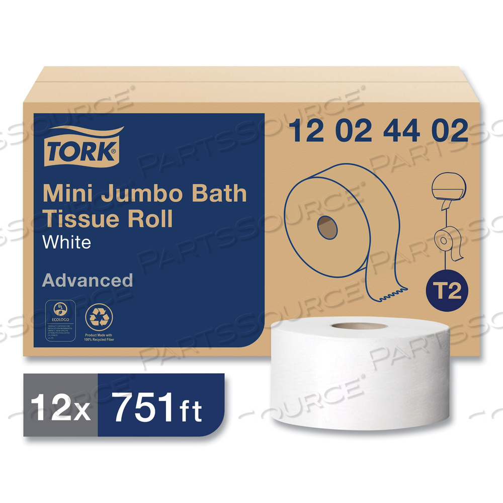 ADVANCED MINI-JUMBO ROLL BATH TISSUE, SEPTIC SAFE, 2-PLY, WHITE, 3.48" X 751 FT/CARTON by Tork ADVANCED MINI-JUMBO ROLL BATH TISSUE, SEPTIC SAFE, 2-PLY, WHITE, 3.48" X 751 FT/CARTON by Tork
