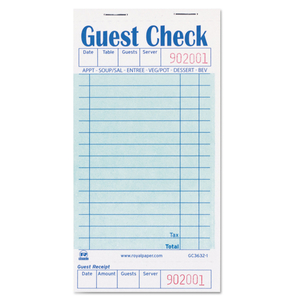 GUEST CHECK PAD WITH RULED BACK, 15 LINES, ONE-PART (NO COPIES), 3.5 X 6.7, 50 FORMS/PAD by Royal Paper