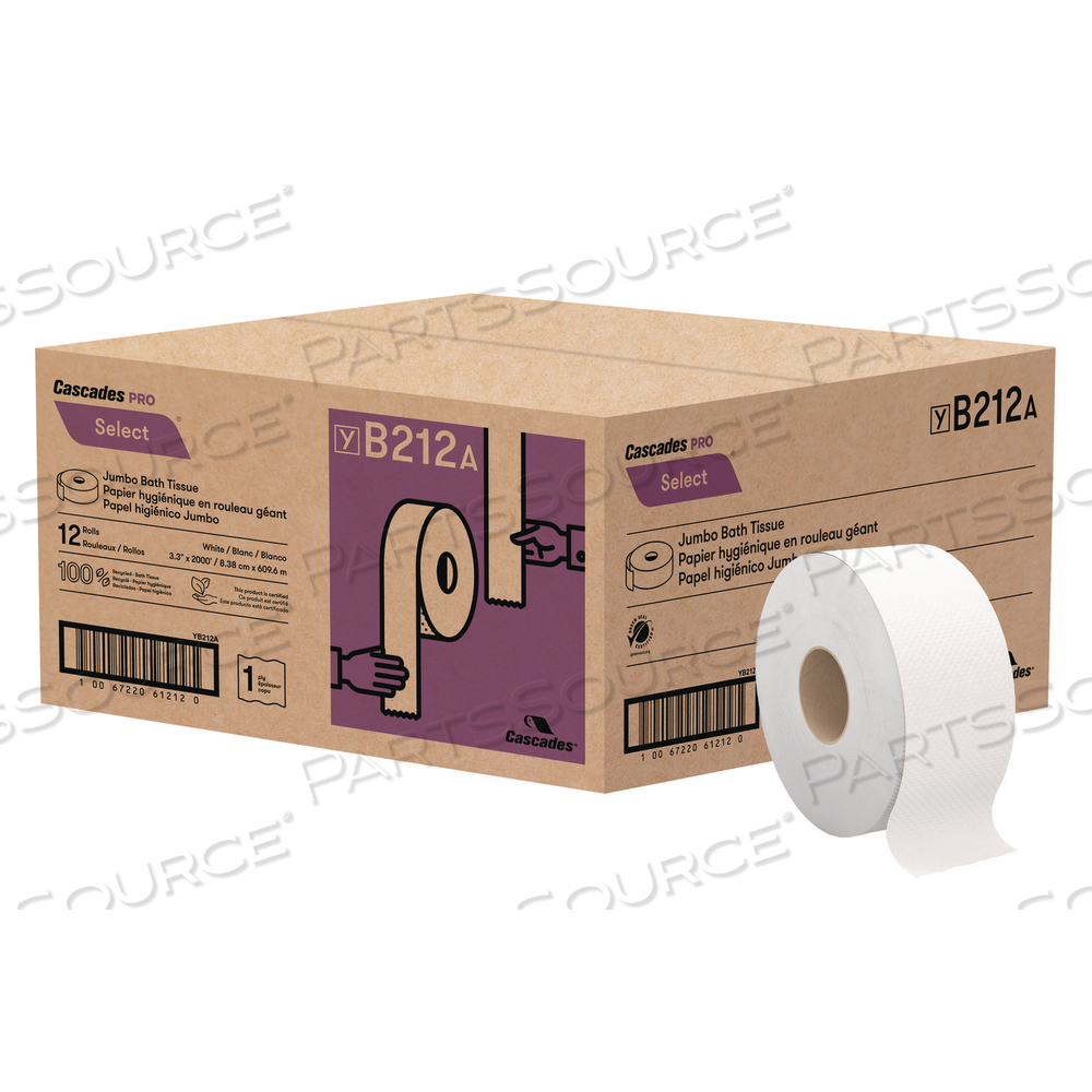 SELECT JUMBO BATH TISSUE, SEPTIC-SAFE, 1-PLY, WHITE, 3.3" X 2,000 FT/CARTON by Cascades PRO