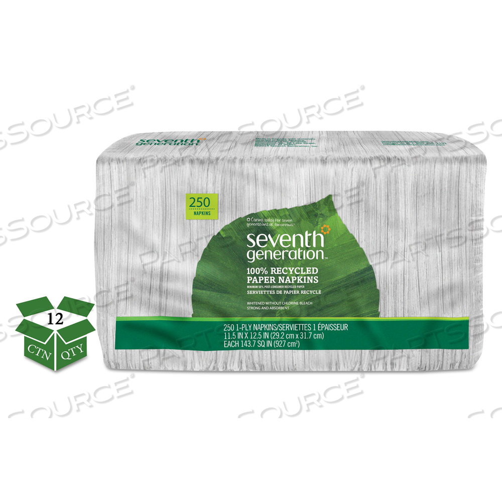 100% RECYCLED NAPKINS, 1-PLY, 11 1/2 X 12 1/2, WHITE by Seventh Generation 100% RECYCLED NAPKINS, 1-PLY, 11 1/2 X 12 1/2, WHITE by Seventh Generation
