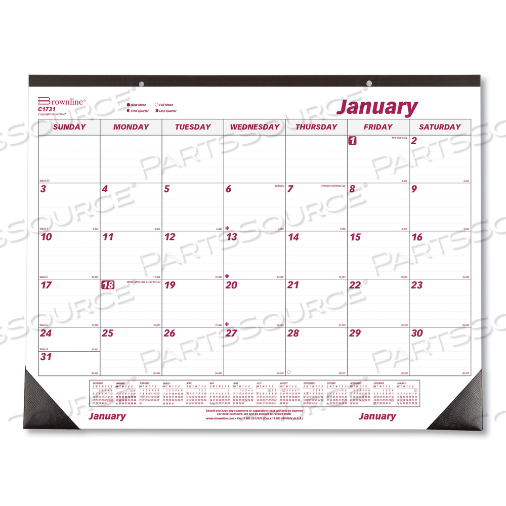 MONTHLY DESK PAD CALENDAR, 22 X 17, WHITE/BURGUNDY SHEETS, BLACK BINDING, BLACK CORNERS, 12-MONTH (JAN TO DEC): 2023 