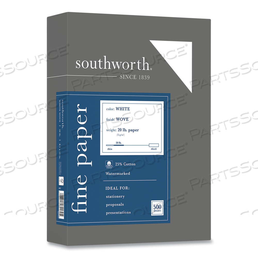 25% COTTON BUSINESS PAPER, 95 BRIGHT, 20 LB BOND WEIGHT, 8.5 X 11, WHITE, 500 SHEETS/REAM by SOUTHWORTH PRODUCTS CORP