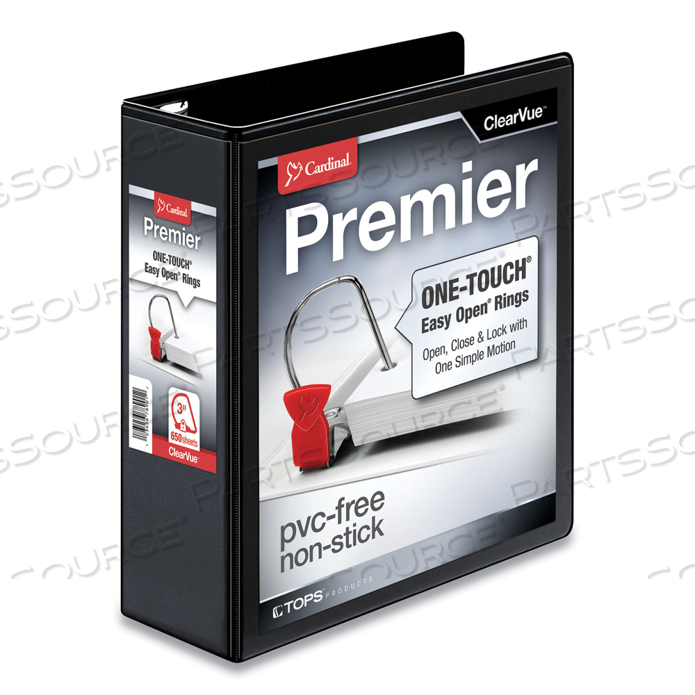 PREMIER EASY OPEN CLEARVUE LOCKING SLANT-D RING BINDER, 3 RINGS, 3" CAPACITY, 11 X 8.5, BLACK by Cardinal PREMIER EASY OPEN CLEARVUE LOCKING SLANT-D RING BINDER, 3 RINGS, 3" CAPACITY, 11 X 8.5, BLACK by Cardinal