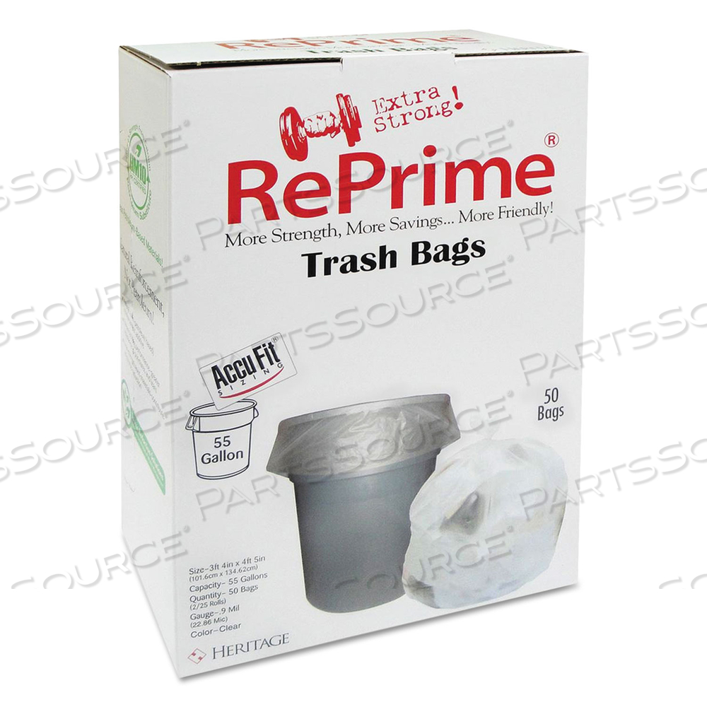 LINEAR LOW DENSITY CAN LINERS WITH ACCUFIT SIZING, 55 GAL, 0.9 MIL, 40" X 53", CLEAR, 50 BAGS/BOX by Accufit