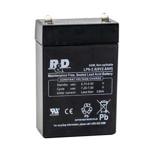 SEALED LEAD ACID BATTERY 6 V, 2.8 AH F1 FASTON 4.06 IN H X 1.30 IN W X 2.60 IN L by R&D Batteries, Inc.