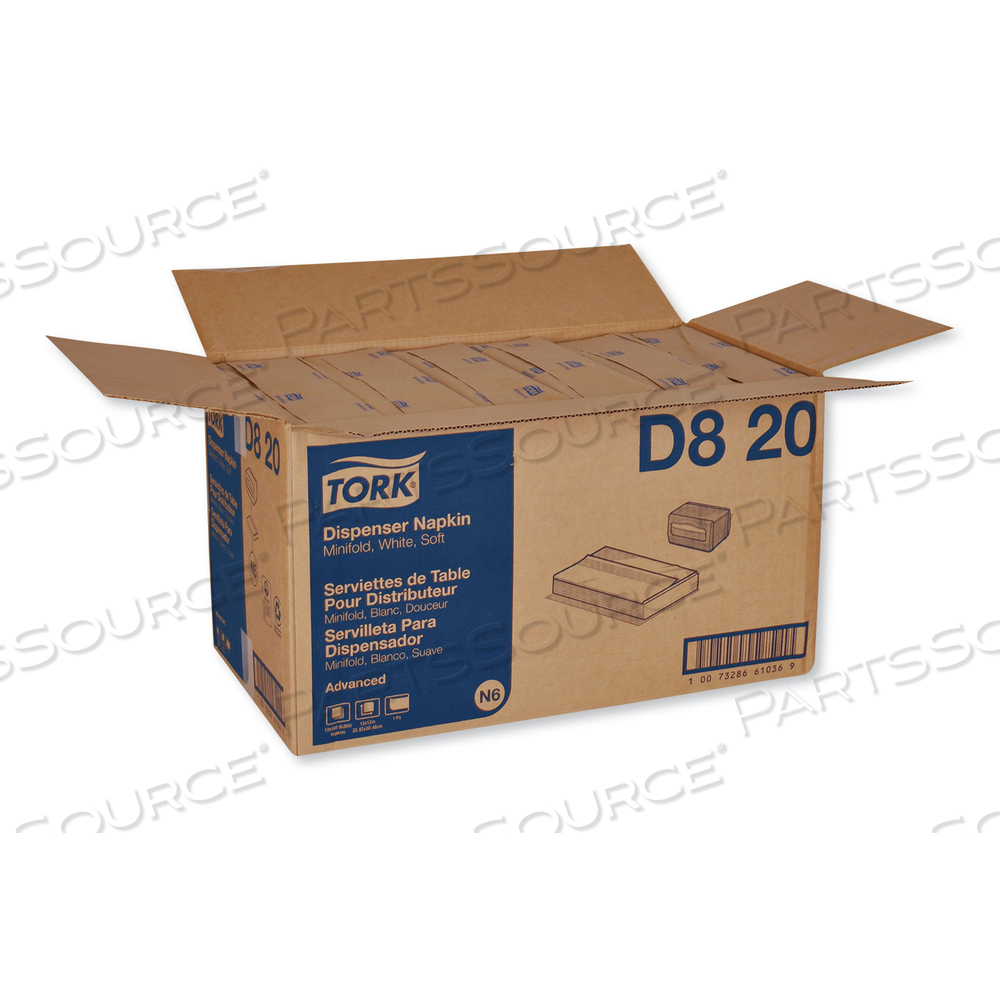 ADVANCED SOFT MINIFOLD DISPENSER NAPKINS, 1-PLY,13" X 12", WHITE by Tork