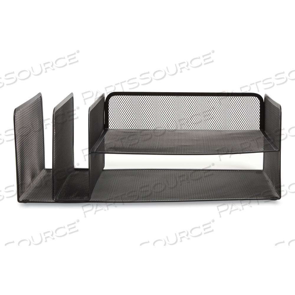 WIRE MESH COMBINATION ORGANIZER, VERTICAL/HORIZONTAL, 4 SECTIONS, LETTER-SIZE, 11.2 X 17.4 X 6.54, MATTE BLACK by TRU RED