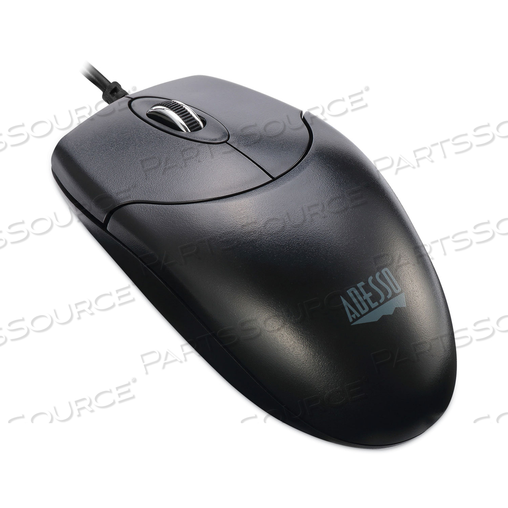 THREE-BUTTON DESKTOP OPTICAL SCROLL USB MOUSE, USB 2.0, LEFT/RIGHT HAND USE, BLACK by Adesso, Inc.