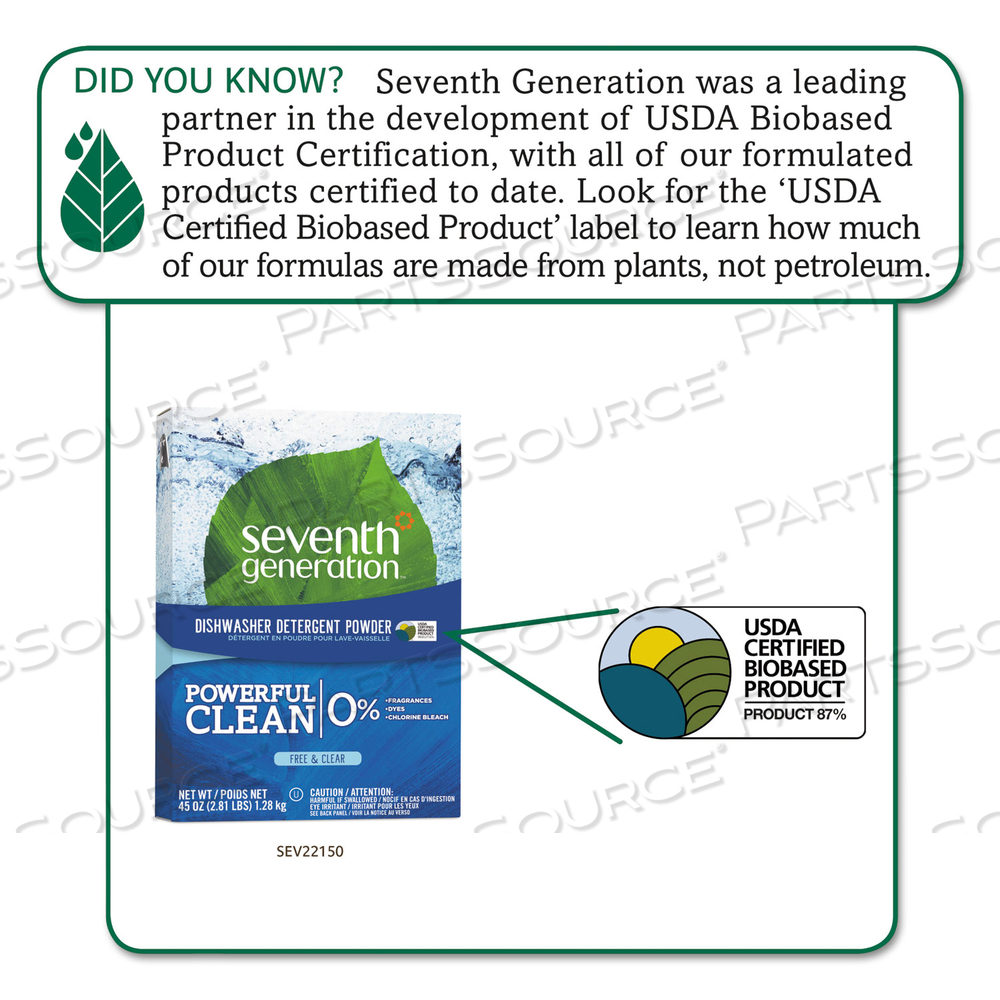 AUTOMATIC DISHWASHER POWDER, FREE AND CLEAR, 45OZ BOX by Seventh Generation