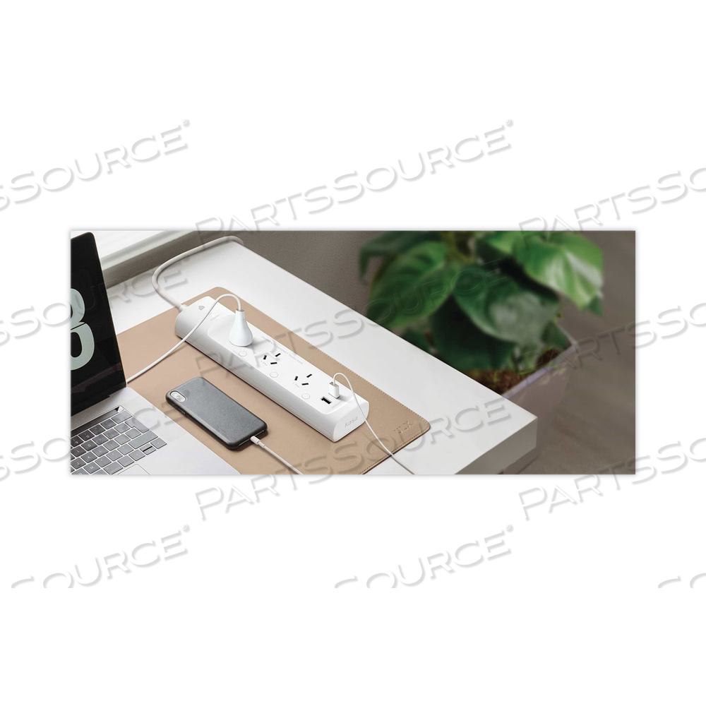 KASA SMART WIFI 3-OUTLET POWER STRIP, 3 AC OUTLETS/2 USB PORTS, WHITE by TP-Link