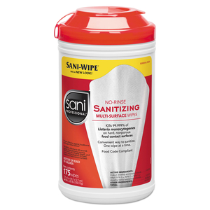 NO-RINSE SANITIZING MULTI-SURFACE WIPES, UNSCENTED, WHITE, 175/CONTAINER by Sani Professional NO-RINSE SANITIZING MULTI-SURFACE WIPES, UNSCENTED, WHITE, 175/CONTAINER by Sani Professional