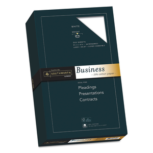 25% COTTON BUSINESS PAPER, 95 BRIGHT, 20 LB BOND WEIGHT, 8.5 X 14, WHITE, 500 SHEETS/REAM by SOUTHWORTH PRODUCTS CORP