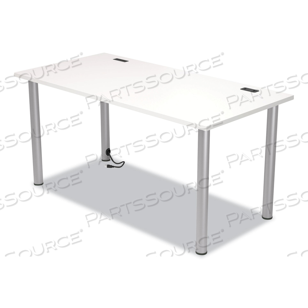 ESSENTIALS WRITING TABLE-DESK WITH INTEGRATED POWER MANAGEMENT, 59.7" X 29.3" X 28.8", WHITE/ALUMINUM by Union & Scale