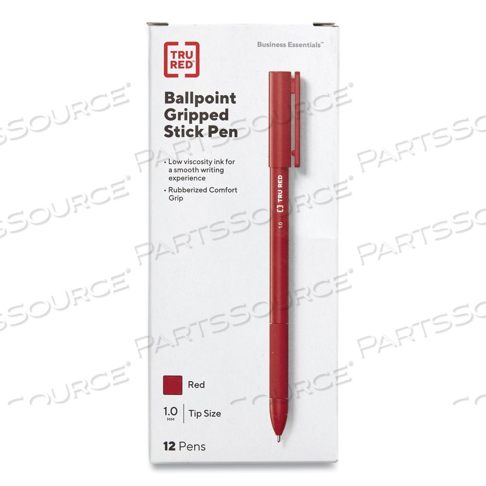 GRIPPED BALLPOINT PEN, STICK, MEDIUM 1 MM, RED INK, RED BARREL by TRU RED
