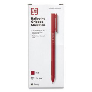 GRIPPED BALLPOINT PEN, STICK, MEDIUM 1 MM, RED INK, RED BARREL by TRU RED