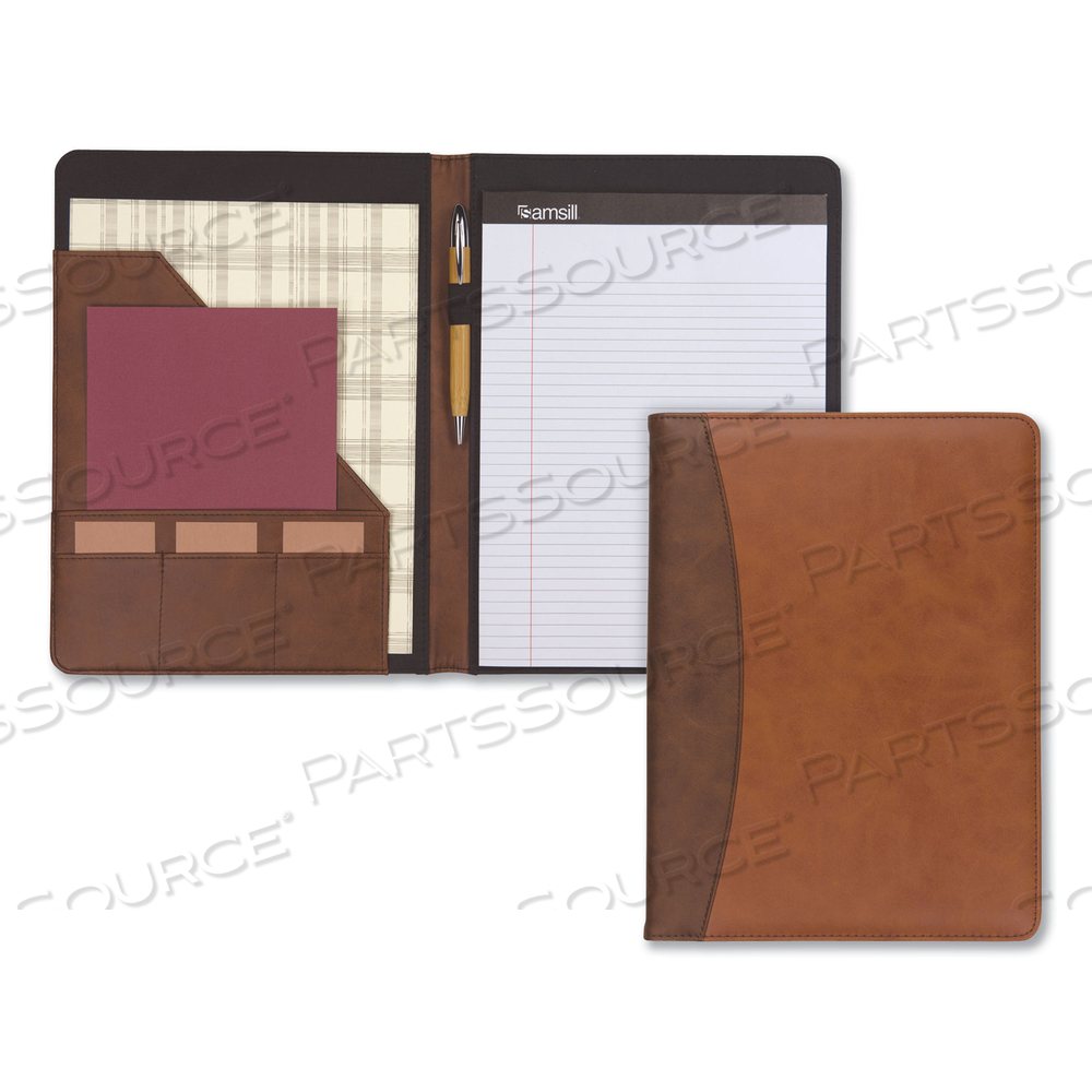 TWO-TONE PADFOLIO WITH SPINE ACCENT, 10.6W X 14.25H, POLYURETHANE, TAN/BROWN by Samsill