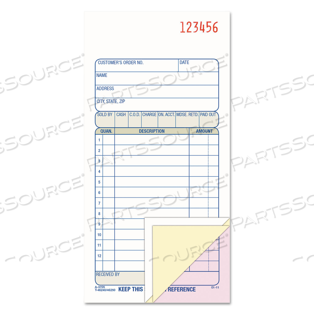 3-PART SALES BOOK, THREE-PART CARBONLESS, 3.25 X 7.13, 50 FORMS TOTAL by Adams