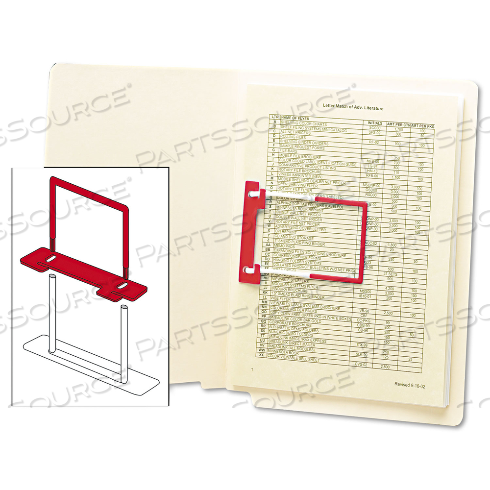 U-CLIP BONDED FASTENERS, 2" CAPACITY, 2.75" CENTER TO CENTER, RED/WHITE by Smead