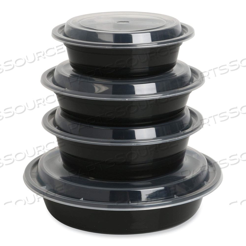 FOOD CONTAINER WITH LID, 24 OZ, 7.28 X 7.28 X 1.96, BLACK/CLEAR, PLASTIC by Genpak