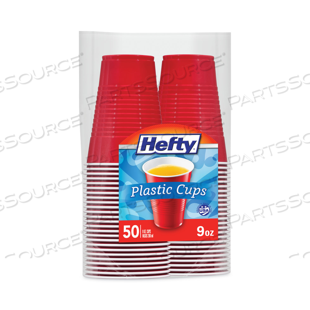 EASY GRIP DISPOSABLE PLASTIC PARTY CUPS, 9 OZ, RED by Hefty