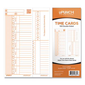 TIME CARD FOR PK1100 TIME CLOCK, TWO SIDES, 3.38 X 8.25, 100/PACK by uPunch