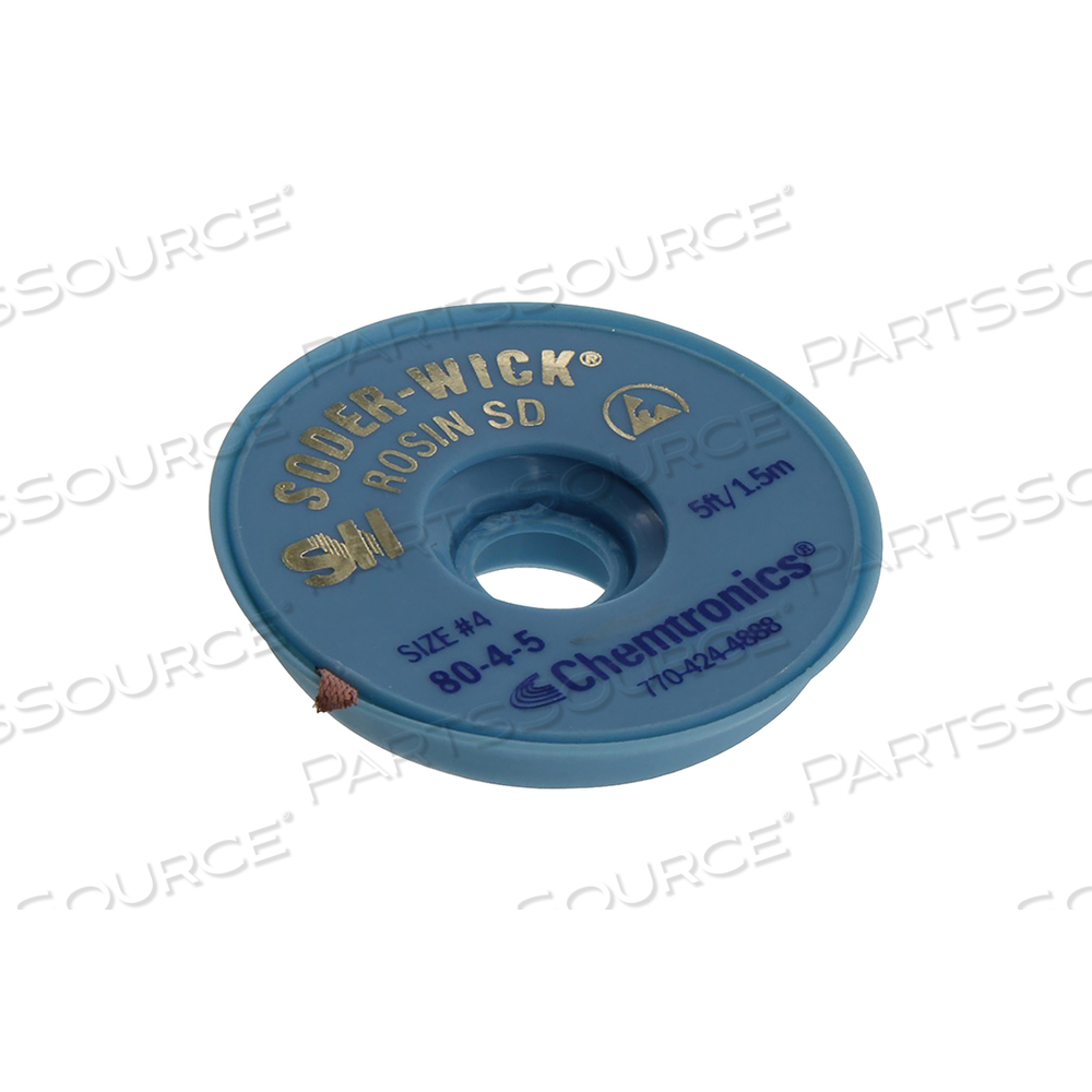 5FT L X 2.8MM W COPPER SODER-WICK® ROSIN #4 BLUE STATIC DISSIPATIVE BOBBIN DESOLDERING BRAID by Newark / Element 14 5FT L X 2.8MM W COPPER SODER-WICK® ROSIN #4 BLUE STATIC DISSIPATIVE BOBBIN DESOLDERING BRAID by Newark / Element 14