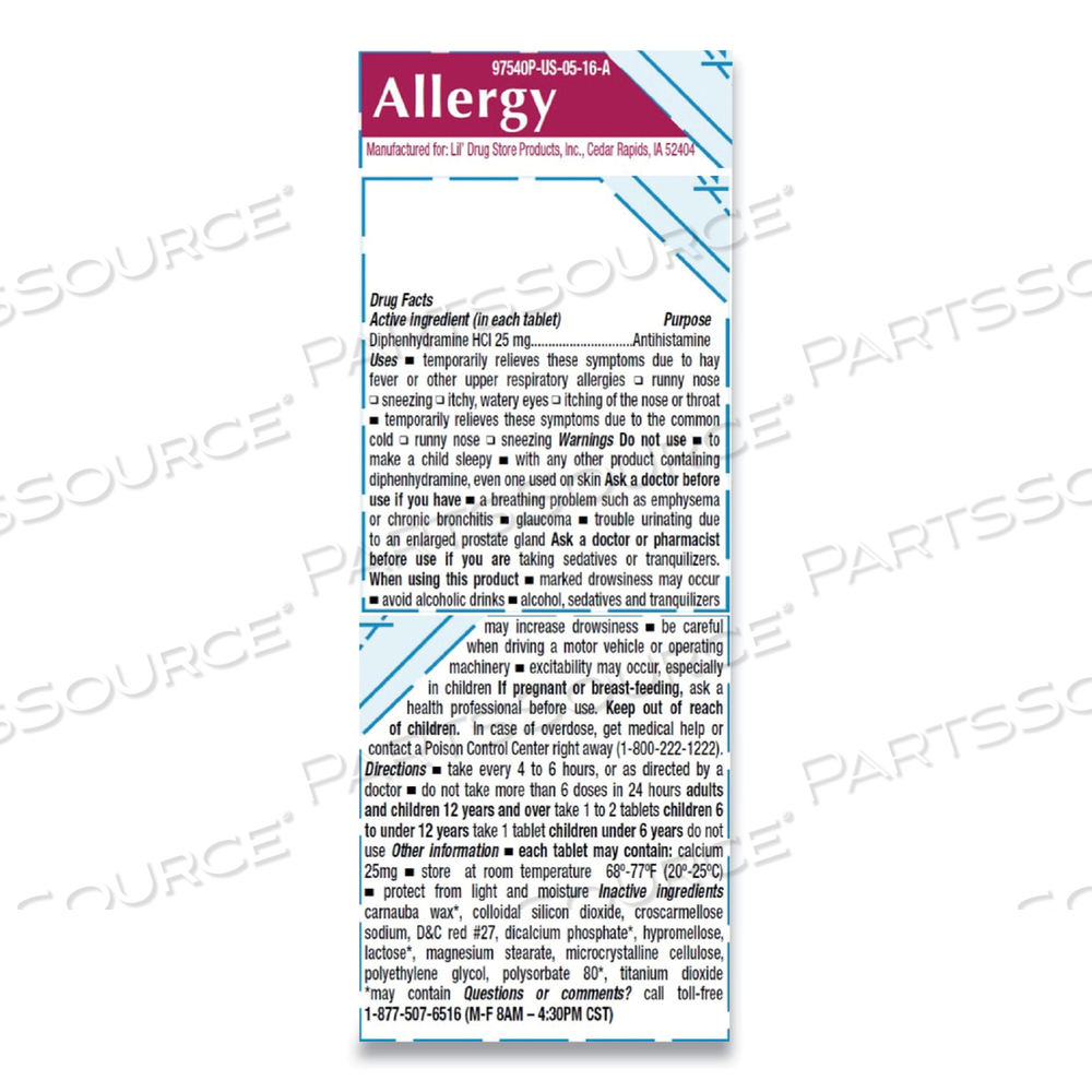 ALLERGY RELIEF TABLETS, REFILL PACK, TWO TABLETS/PACKET by Lil' Drug Store