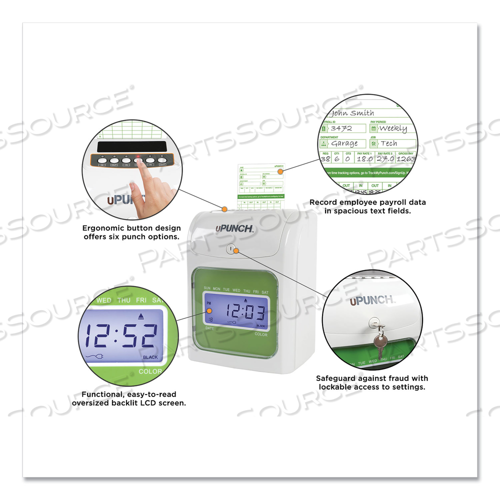 HN1500 ELECTRONIC NON-CALCULATING TIME CLOCK BUNDLE, LCD DISPLAY, BEIGE/GREEN by uPunch