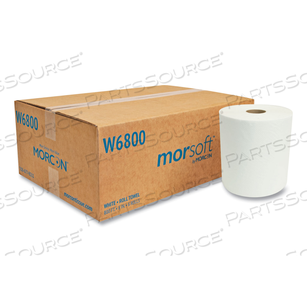 MORSOFT UNIVERSAL ROLL TOWELS, 8" X 800 FT, WHITE/CARTON 