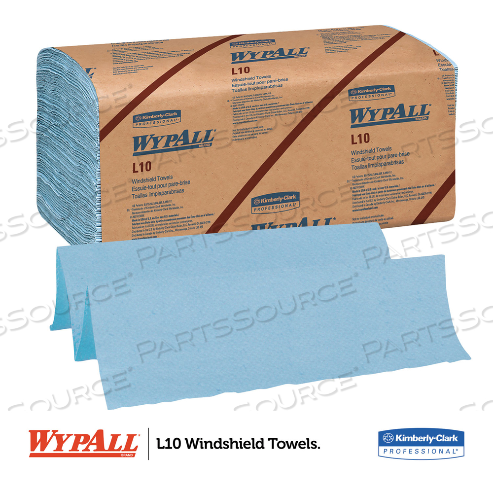 L10 WINDSHIELD TOWELS, 1-PLY, 9.1 X 10.25, LIGHT BLUE, 224/PACK by WypAll