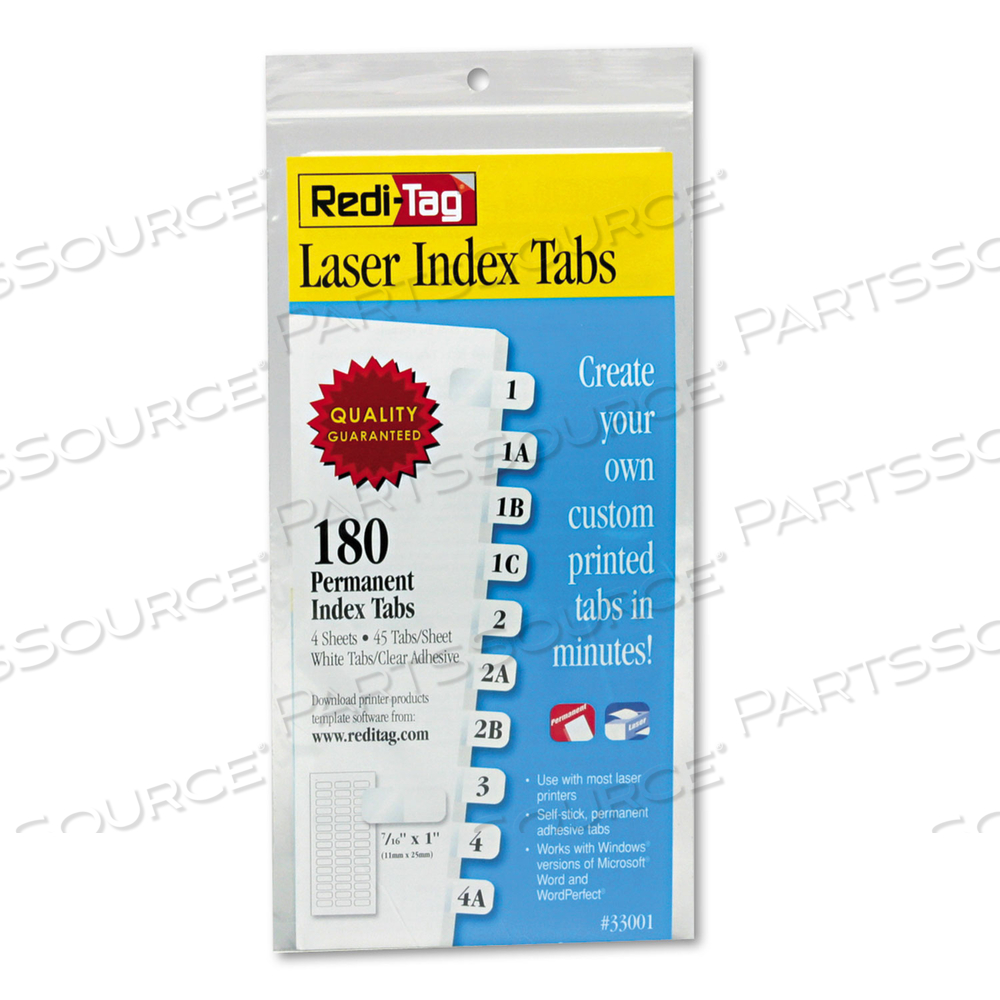 LASER PRINTABLE INDEX TABS, 1/12-CUT, WHITE, 0.44" WIDE by Redi-Tag