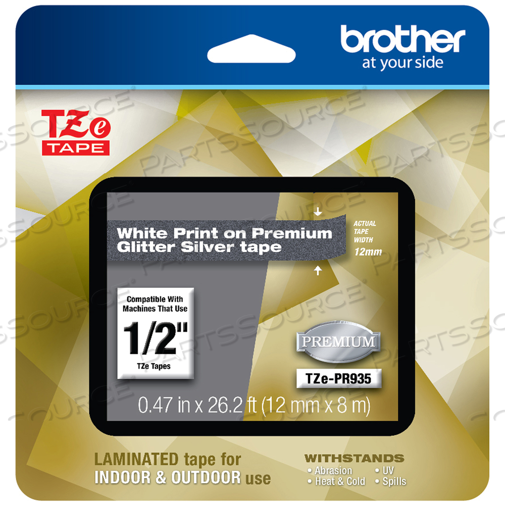 TZE PREMIUM LAMINATED TAPE, 0.47" X 26.2 FT, WHITE ON SILVER by Brother TZE PREMIUM LAMINATED TAPE, 0.47" X 26.2 FT, WHITE ON SILVER by Brother
