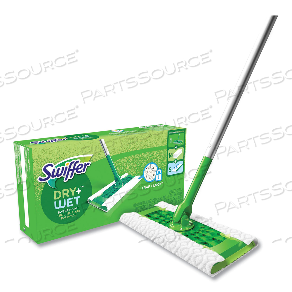 SWEEPER MOP, 10 X 4.8 WHITE CLOTH HEAD, 46" SILVER/GREEN ALUMINUM/PLASTIC HANDLE by Swiffer