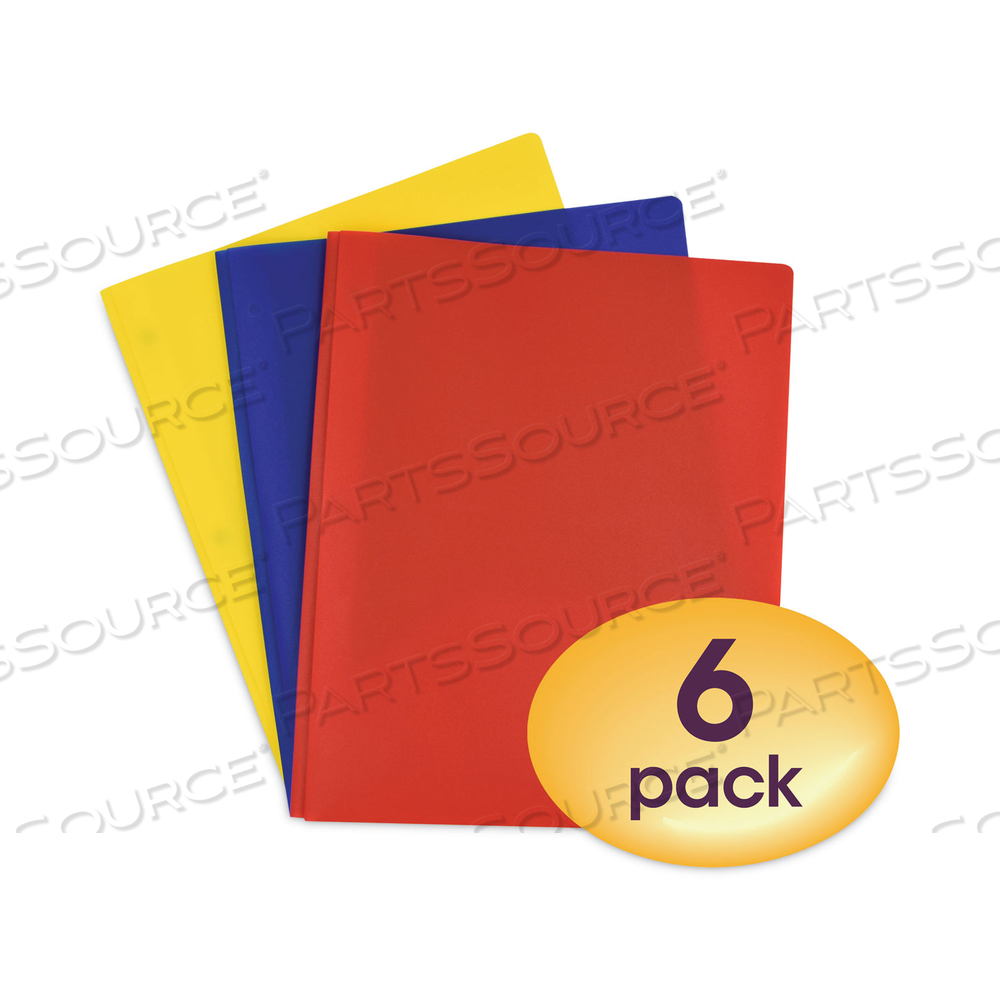 POLY TWO-POCKET FOLDER WITH FASTENERS, 130-SHEET CAPACITY, 11 X 8.5, ASSORTED by Smead