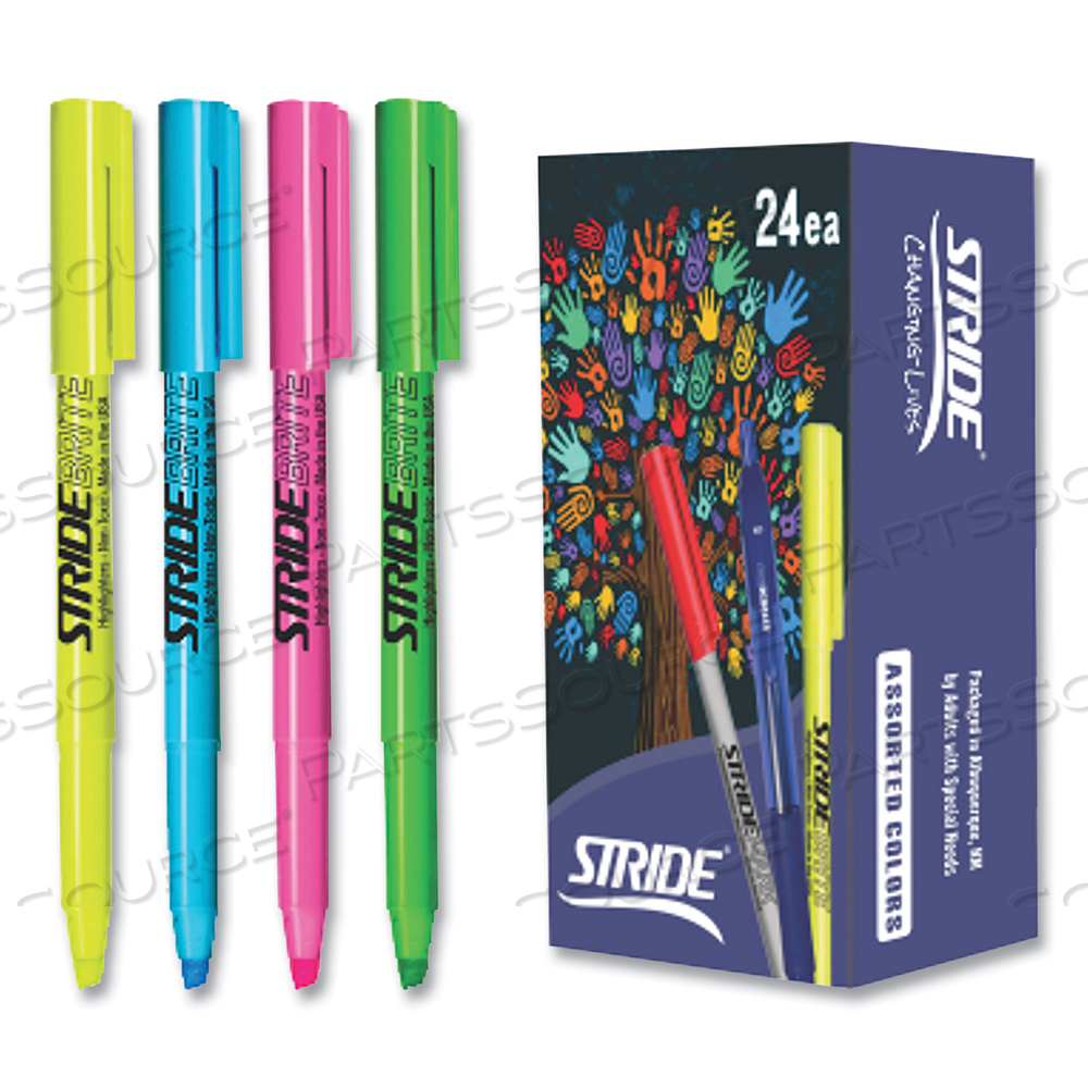 STRIDEBRITE STICK HIGHLIGHTERS, ASSORTED INK COLORS, CHISEL TIP, ASSORTED BARREL COLORS by Stride