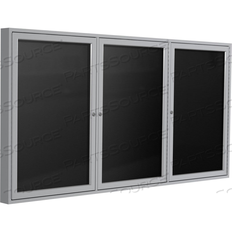 ENCLOSED LETTER BOARD - OUTDOOR / INDOOR - 3 DOOR - BLACK FLANNEL W/SILVER FRAME - 48" X 96" by Ghent ENCLOSED LETTER BOARD - OUTDOOR / INDOOR - 3 DOOR - BLACK FLANNEL W/SILVER FRAME - 48" X 96" by Ghent