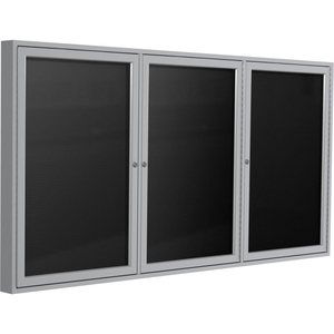 ENCLOSED LETTER BOARD - OUTDOOR / INDOOR - 3 DOOR - BLACK FLANNEL W/SILVER FRAME - 48" X 96" by Ghent