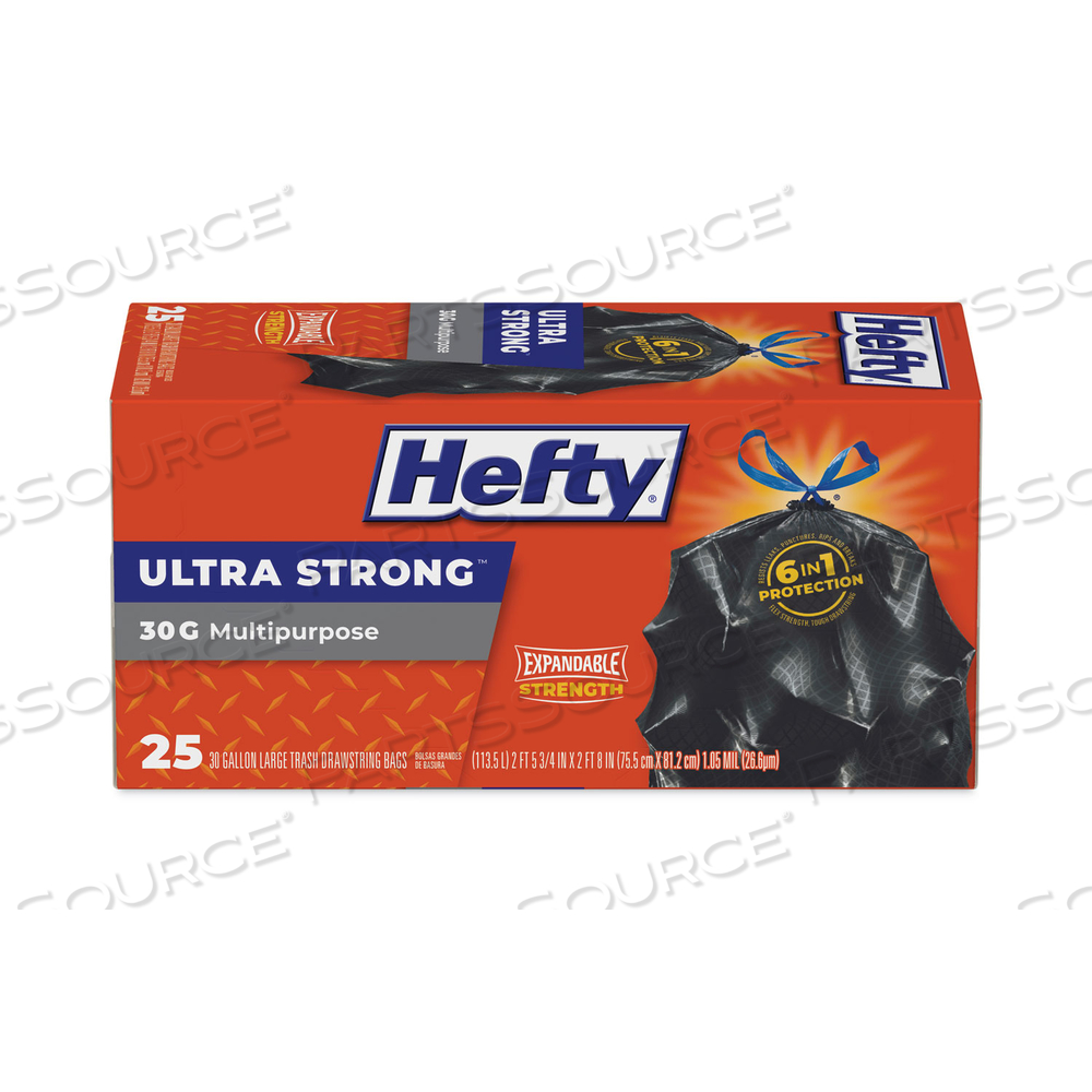 ULTRA FLEX WASTE BAGS, 30 GAL, 1.05 MIL, 6" X 2.1", BLACK by Hefty ULTRA FLEX WASTE BAGS, 30 GAL, 1.05 MIL, 6" X 2.1", BLACK by Hefty
