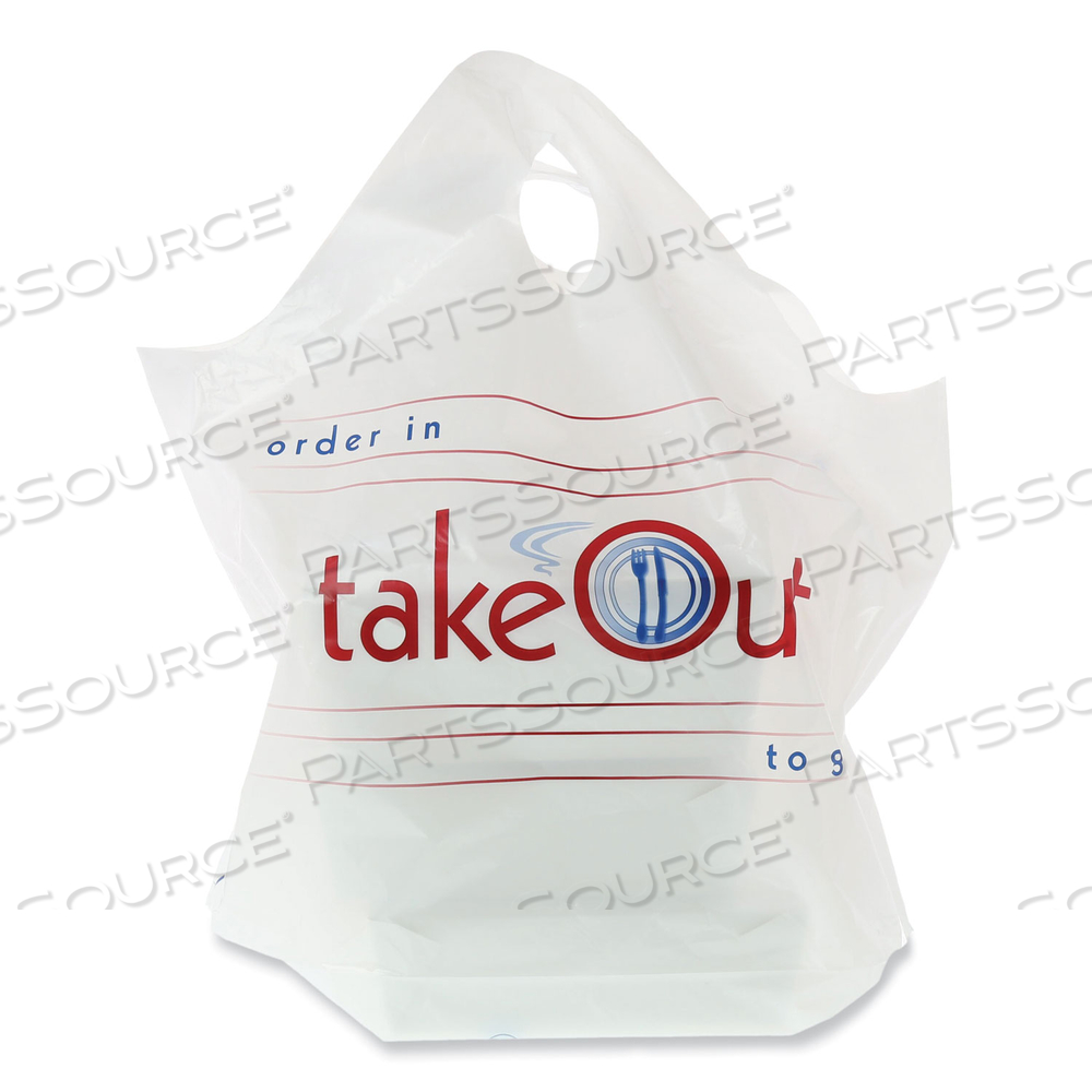WAVE TOP TO-GO BAGS, 19 X 9.5 X 19, WHITE WITH RED PRINT by Royal Paper WAVE TOP TO-GO BAGS, 19 X 9.5 X 19, WHITE WITH RED PRINT by Royal Paper